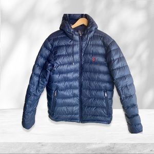 Mens Polo Ralph Lauren navy blue down puffer coat size Medium